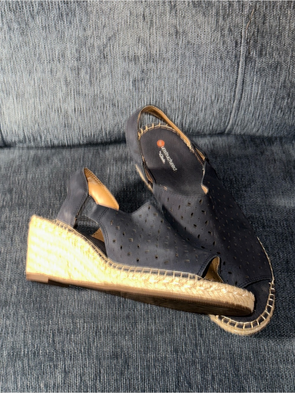 Unstructured by Clarks  Navy Perforated Espadrille Wedge Sandals